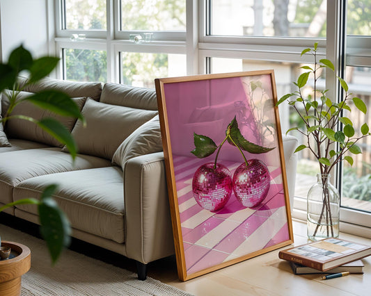 Pink Mirrorball Cherries | Disco Fruits Art Print