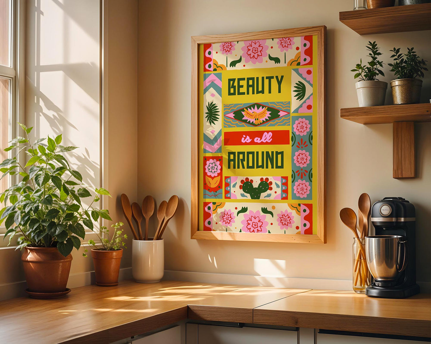 Beauty Is All Around – Colourful Folk Art Typography Print