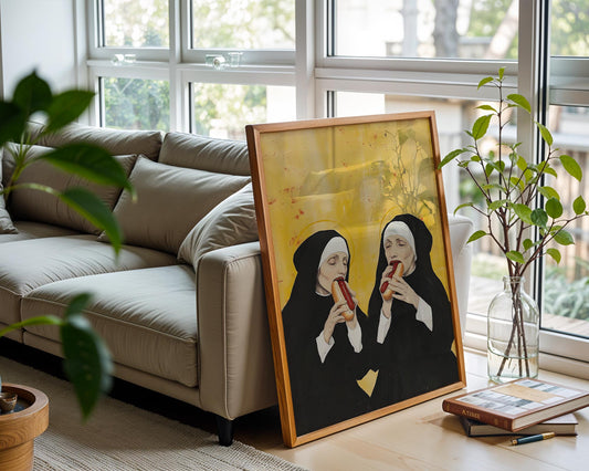 Hotdog Nuns | Playful Pop Art Print