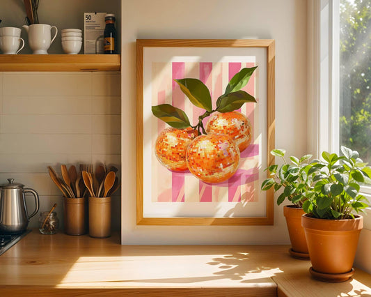 Disco Oranges Art Print – Retro Citrus Wall Decor