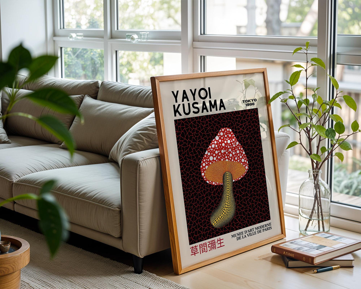 Yayoi Kusama Polka Dot Mushroom – Retro Exhibition Style Japanese Art Print Home Décor Wall Art Poster