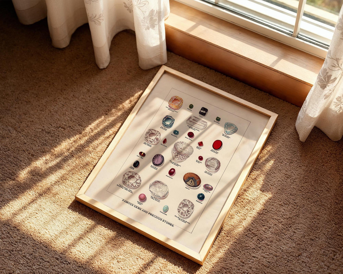 Vintage Famous Gems Illustration – Antique Gemstone Wall Art Print