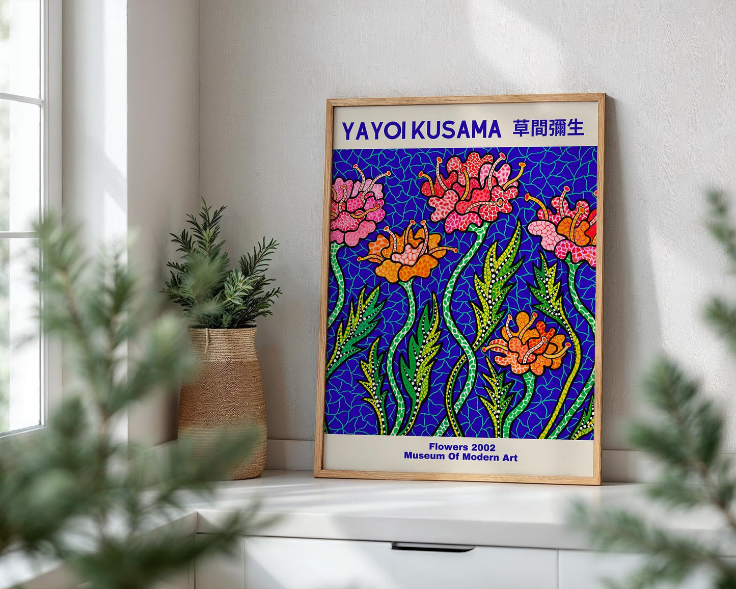 Yayoi Kusama Flowers | Blue Floral Japanese Contemporary Art Print