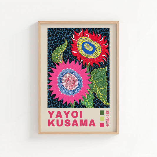 Yayoi Kusama Sunflower Blooms | Retro Exhibition Style Japanese Art Print