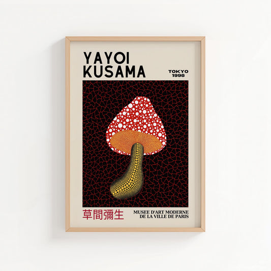 Yayoi Kusama Red Mushroom | Retro Exhibition Style Japanese Art Print