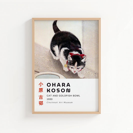 Ohara Koson Cat and Goldfish Bowl – Japanese Art Print Home Décor Wall Art Poste