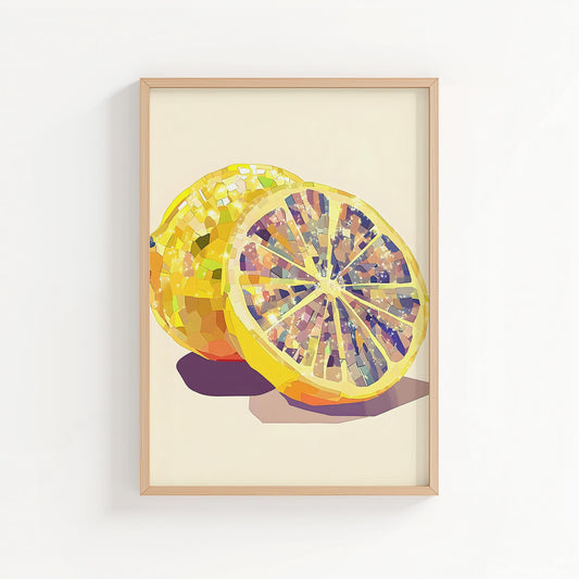 Iridescent Lemon Halves | Disco Fruits Art Print