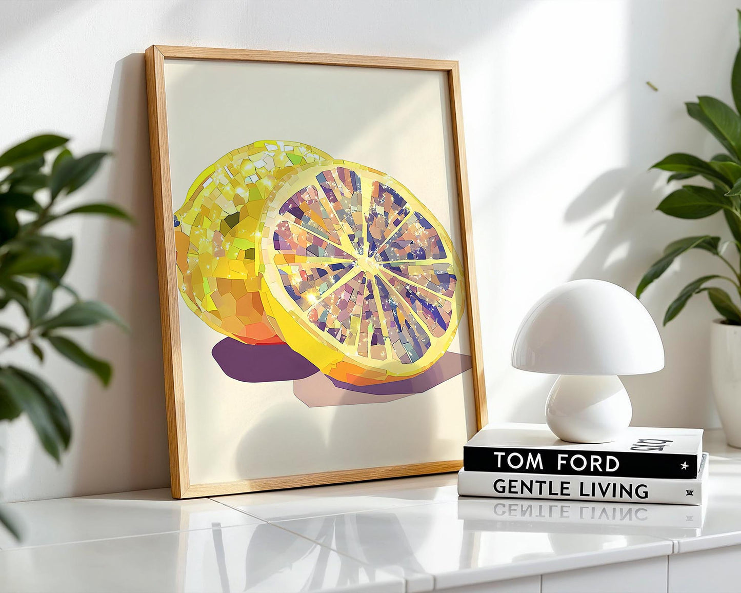 Iridescent Lemon Halves | Disco Fruits Art Print