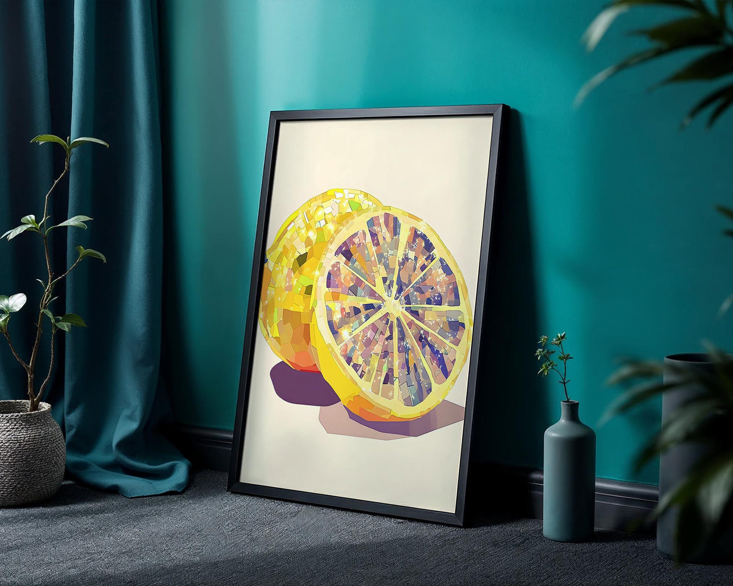 Iridescent Lemon Halves | Disco Fruits Art Print