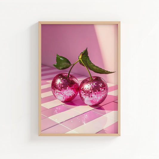 Pink Mirrorball Cherries | Disco Fruits Art Print