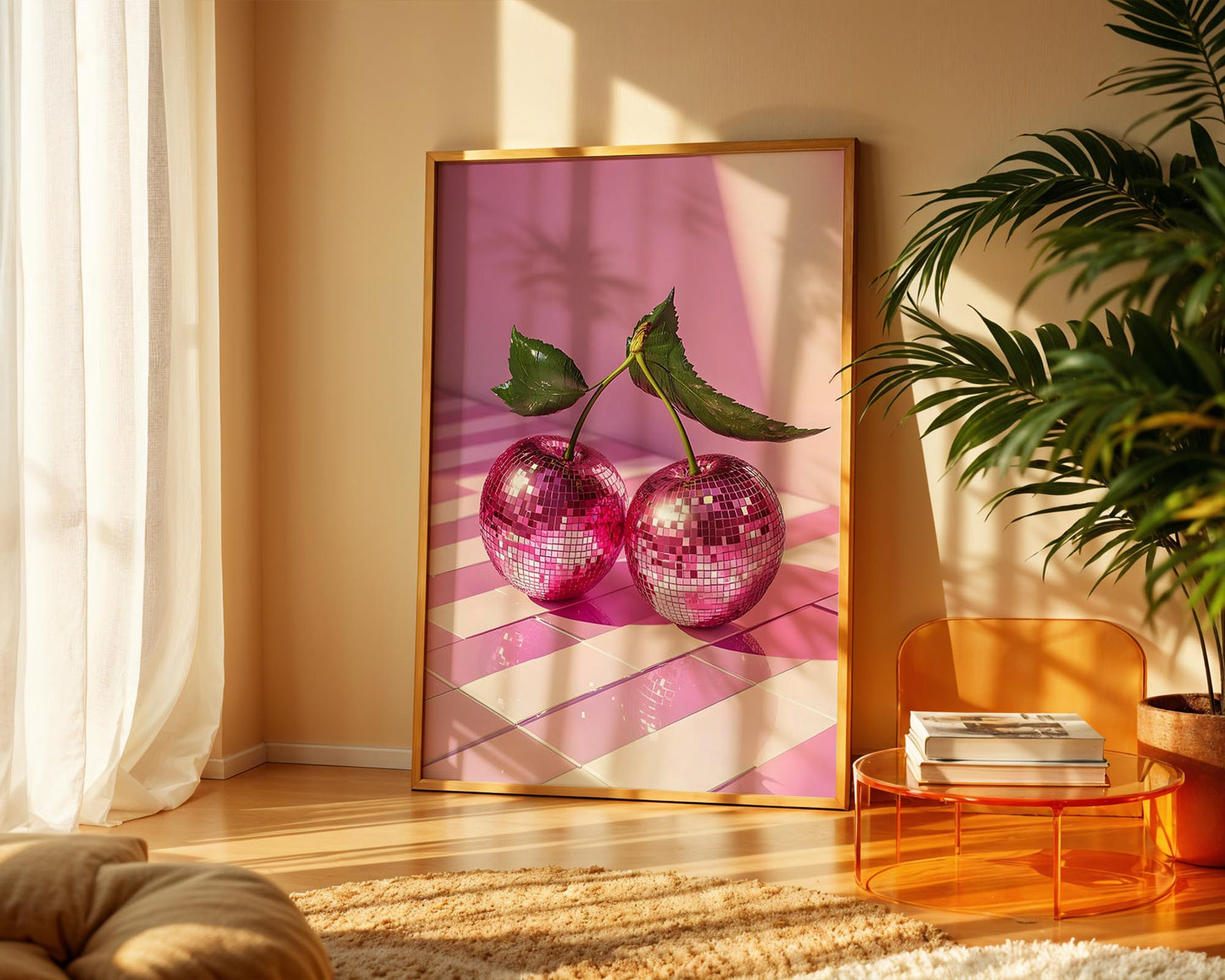 Pink Mirrorball Cherries | Disco Fruits Art Print
