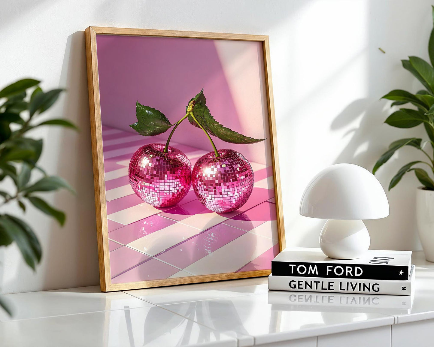 Pink Mirrorball Cherries | Disco Fruits Art Print