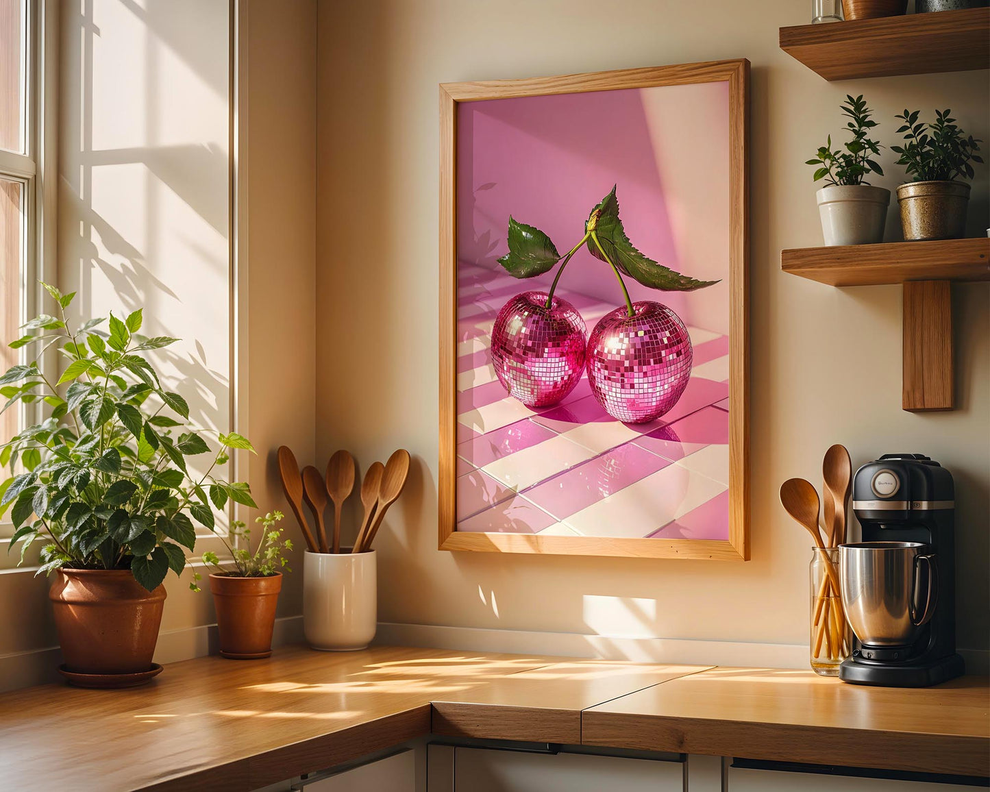 Pink Mirrorball Cherries | Disco Fruits Art Print