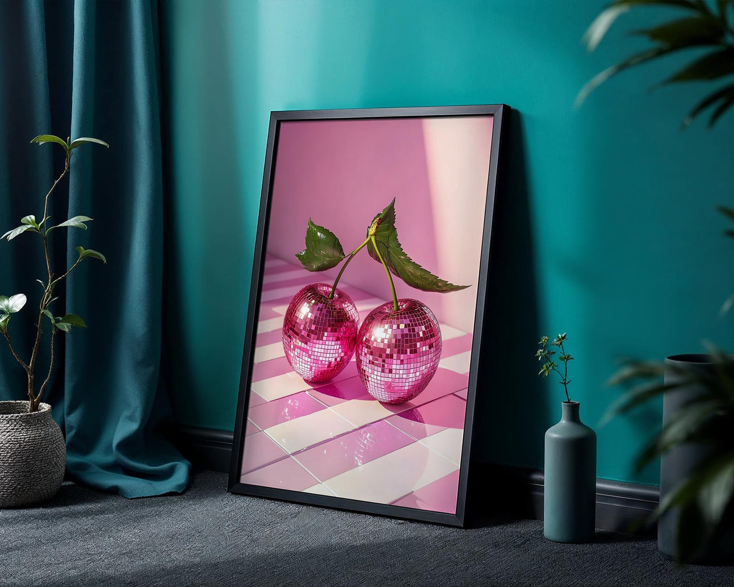 Pink Mirrorball Cherries | Disco Fruits Art Print
