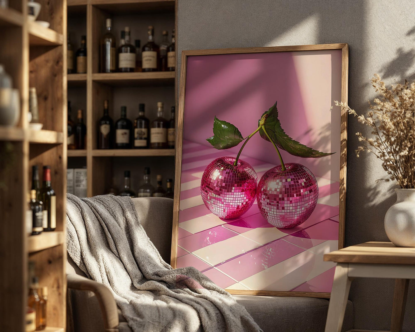 Pink Mirrorball Cherries | Disco Fruits Art Print
