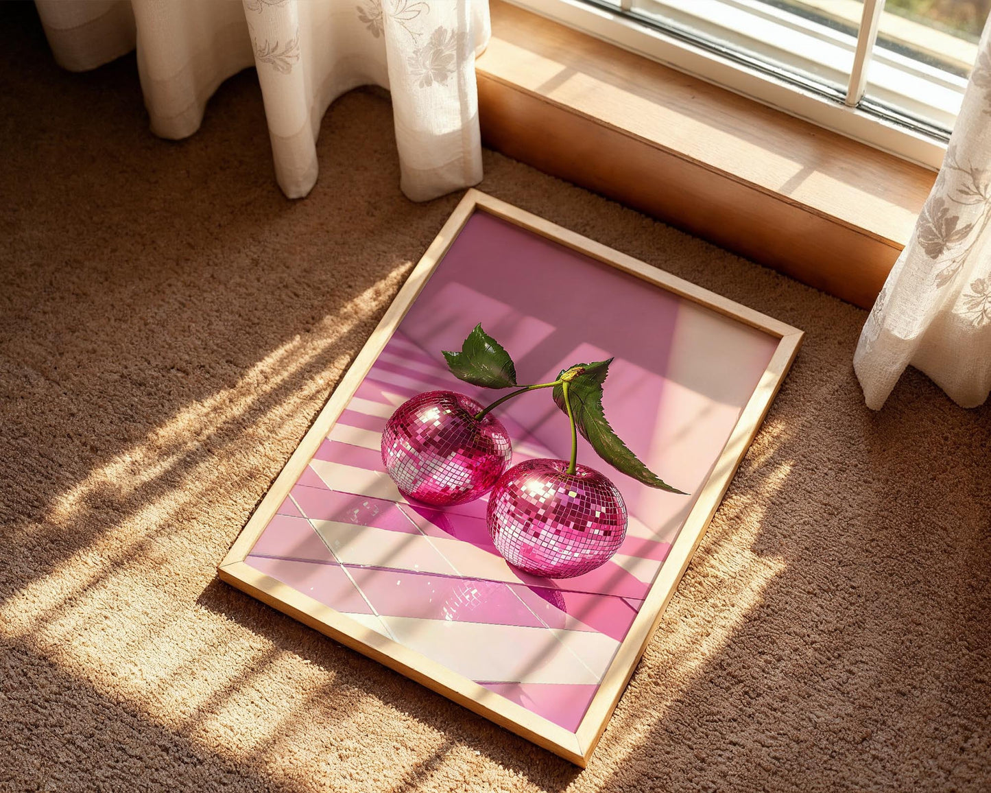 Pink Mirrorball Cherries | Disco Fruits Art Print