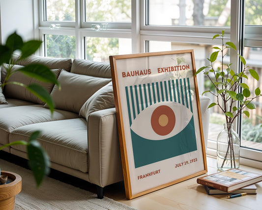 Bauhaus Eye Exhibition Poster – Geometric Mid Century Wall Art Print