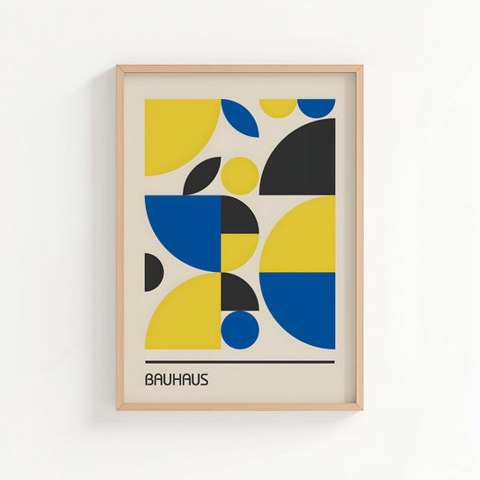 Bauhaus Primary Shapes Poster – Geometric Mid Century Modern Wall Art Print