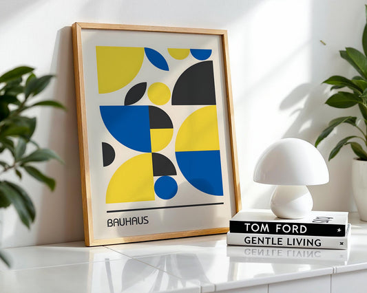 Bauhaus Primary Shapes Poster – Geometric Mid Century Modern Wall Art Print