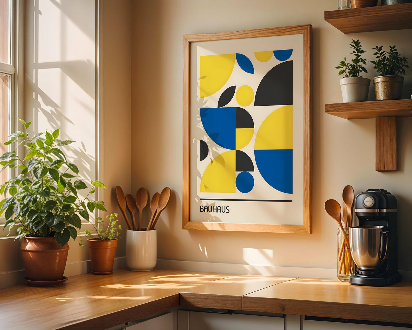 Bauhaus Primary Shapes Poster – Geometric Mid Century Modern Wall Art Print