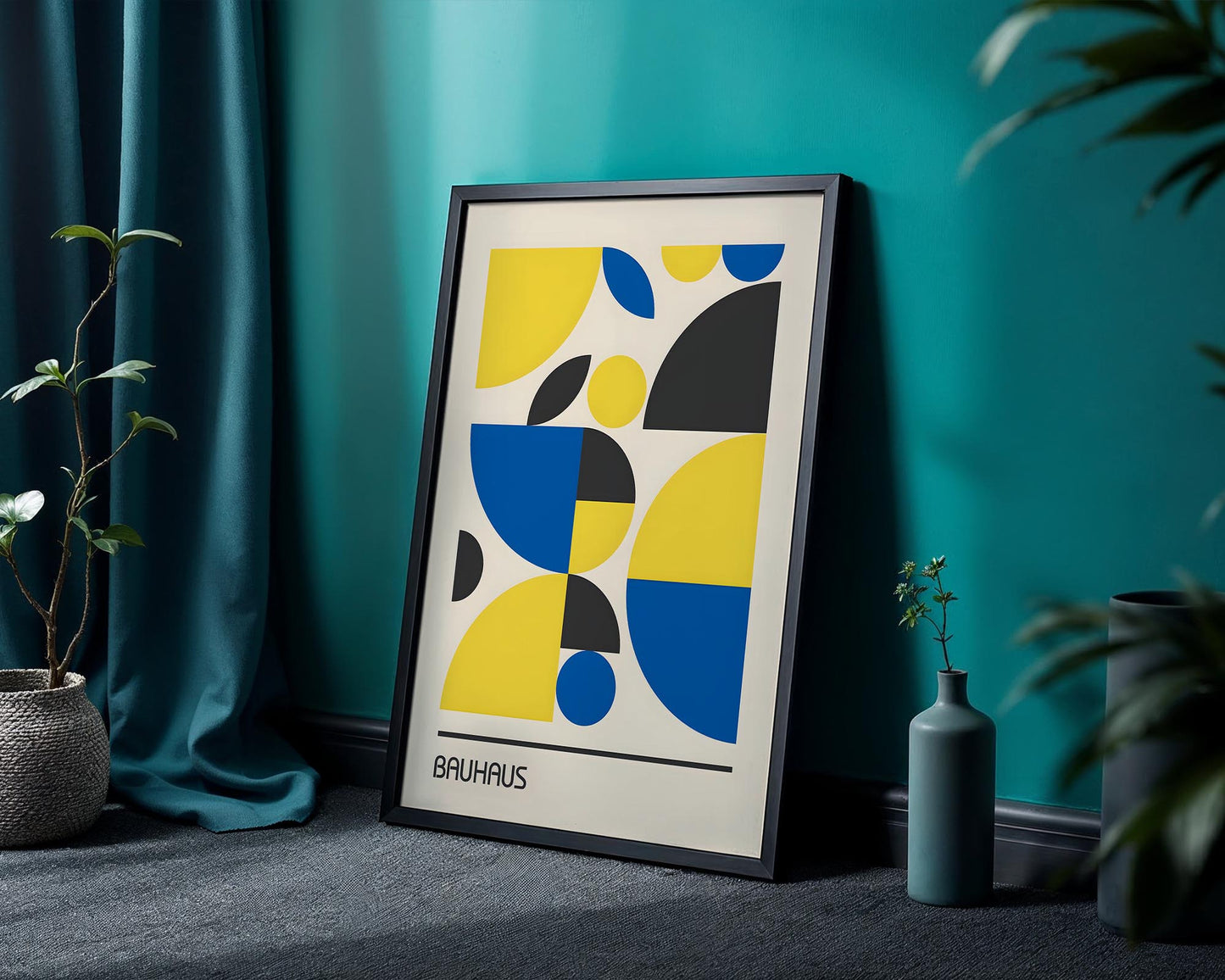 Bauhaus Primary Shapes Poster – Geometric Mid Century Modern Wall Art Print