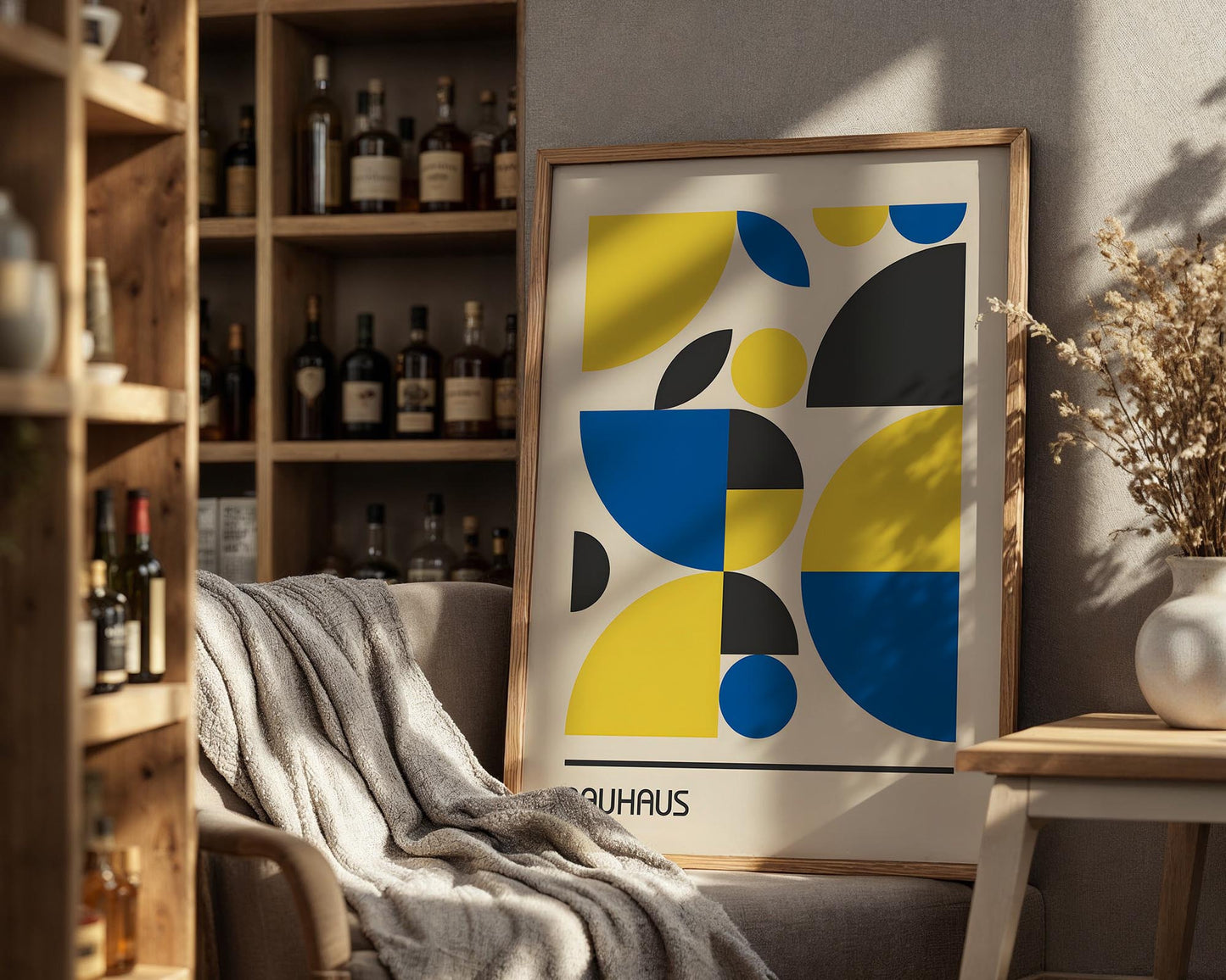 Bauhaus Primary Shapes Poster – Geometric Mid Century Modern Wall Art Print