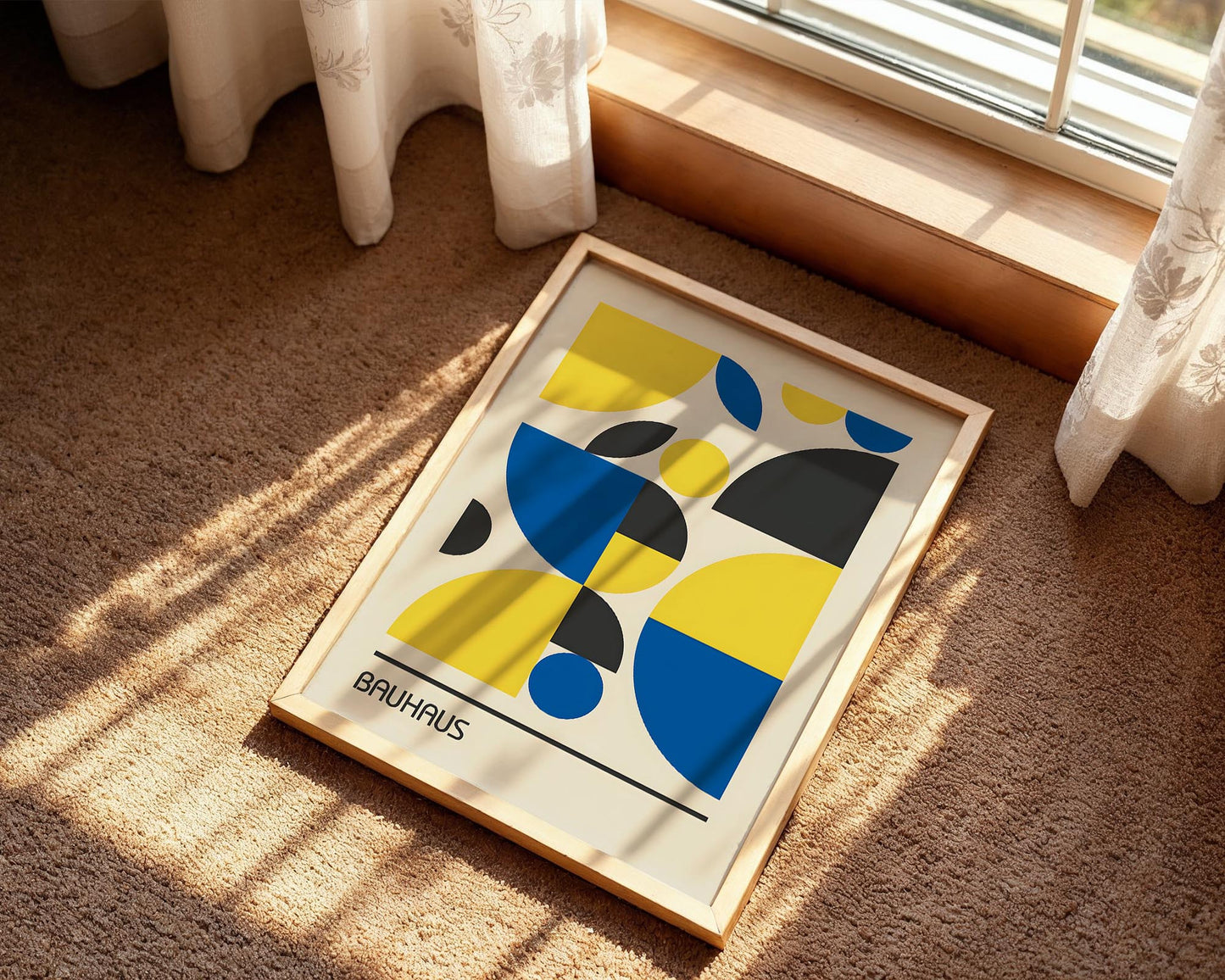 Bauhaus Primary Shapes Poster – Geometric Mid Century Modern Wall Art Print