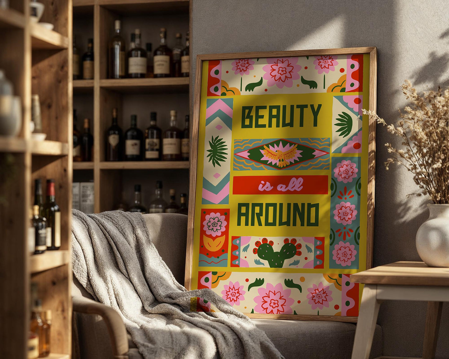 Beauty Is All Around – Colourful Folk Art Typography Print