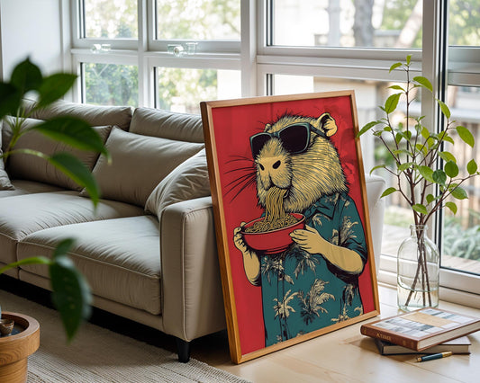 Cool Capybara Ramen | Funny Pop Art Print