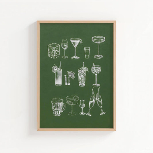 Cocktail Glass Guide | Bar & Kitchen Art Print