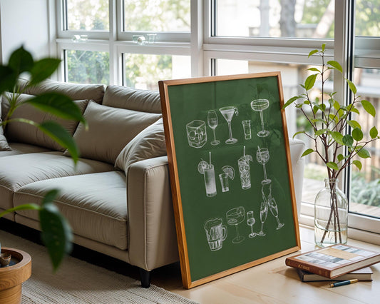 Cocktail Glass Guide | Bar & Kitchen Art Print