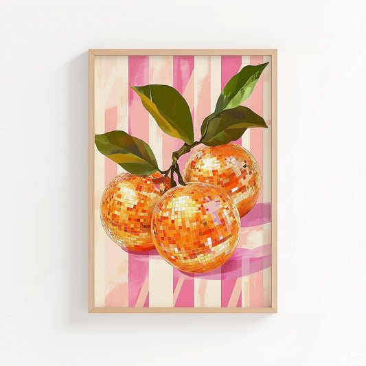 Disco Oranges Art Print – Retro Citrus Wall Decor