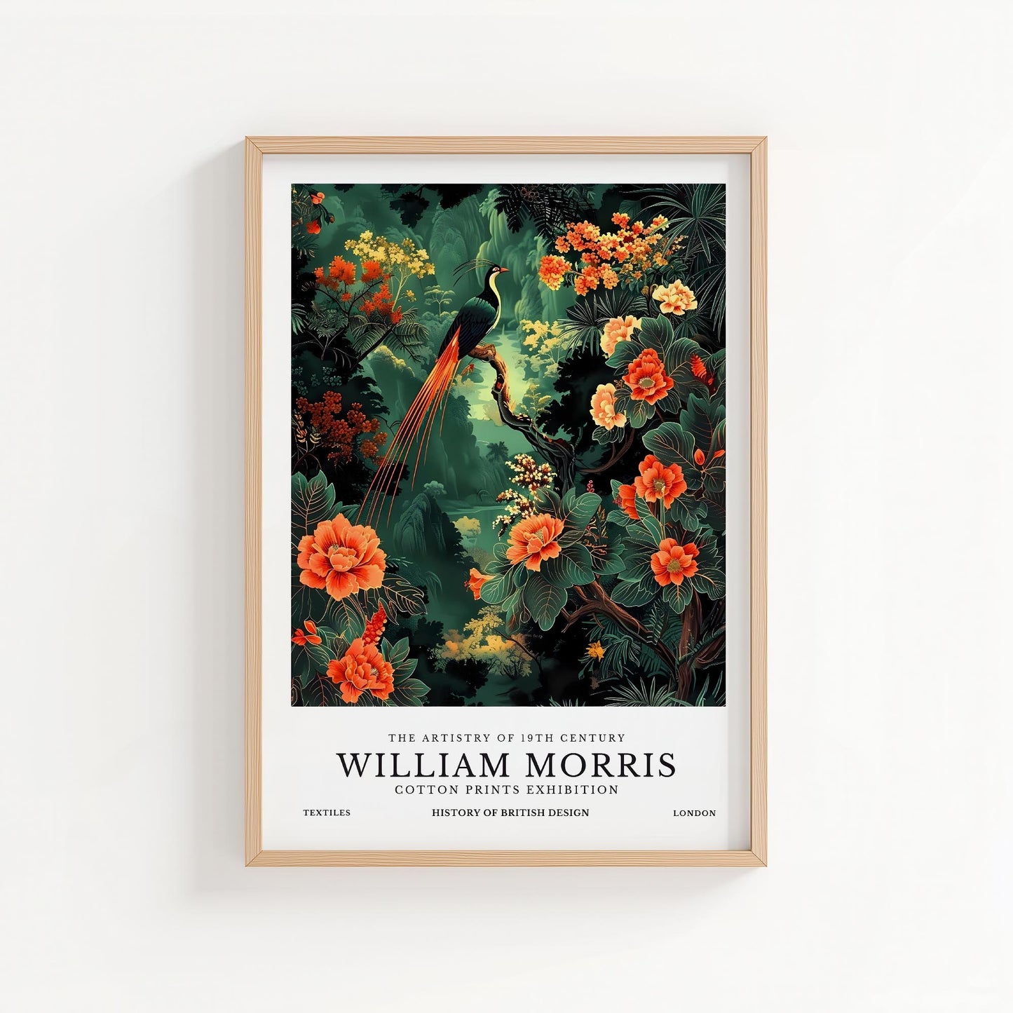 Emerald Phoenix – William Morris Inspired Botanical Bird Art Print