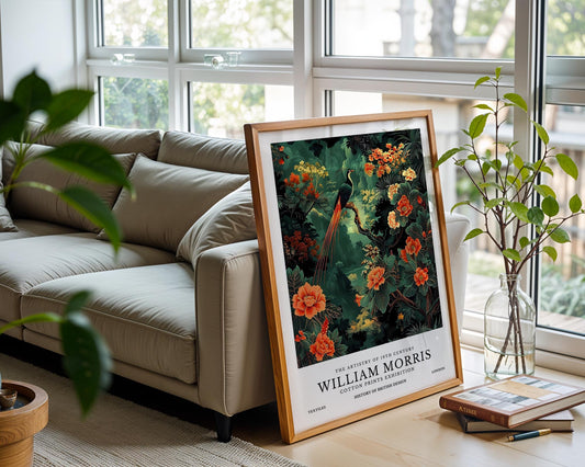 Emerald Phoenix – William Morris Inspired Botanical Bird Art Print