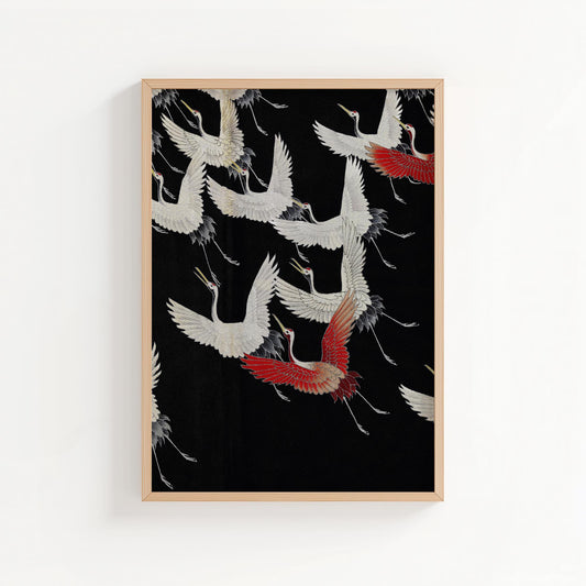 Furisode with a Myriad of Flying Cranes – Japanese Textile Art Print