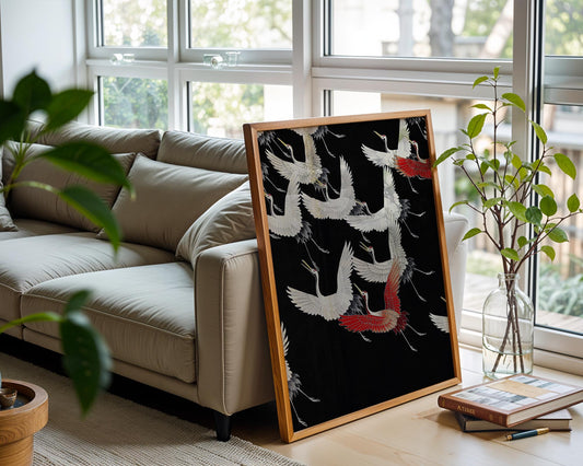Furisode with a Myriad of Flying Cranes – Japanese Textile Art Print
