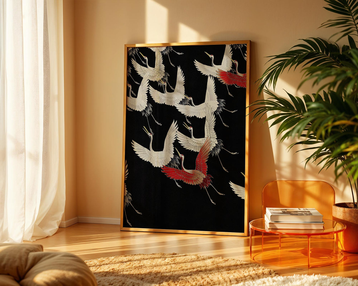 Furisode with a Myriad of Flying Cranes – Japanese Textile Art Print