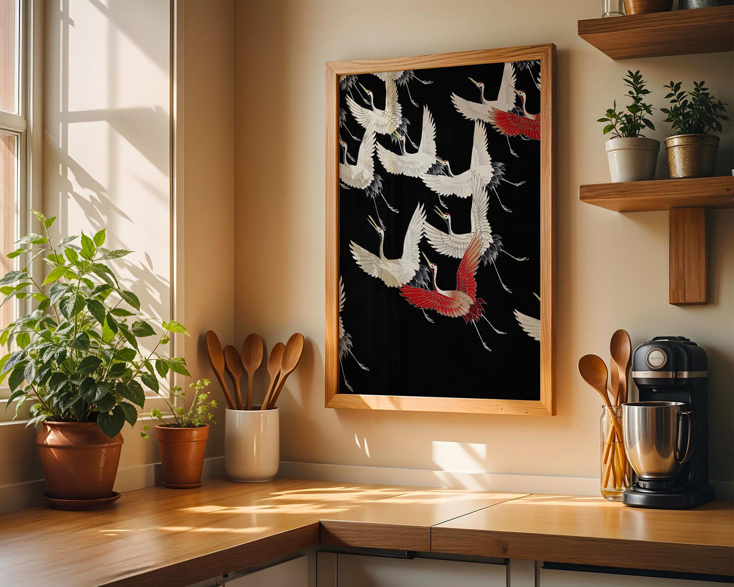 Furisode with a Myriad of Flying Cranes – Japanese Textile Art Print