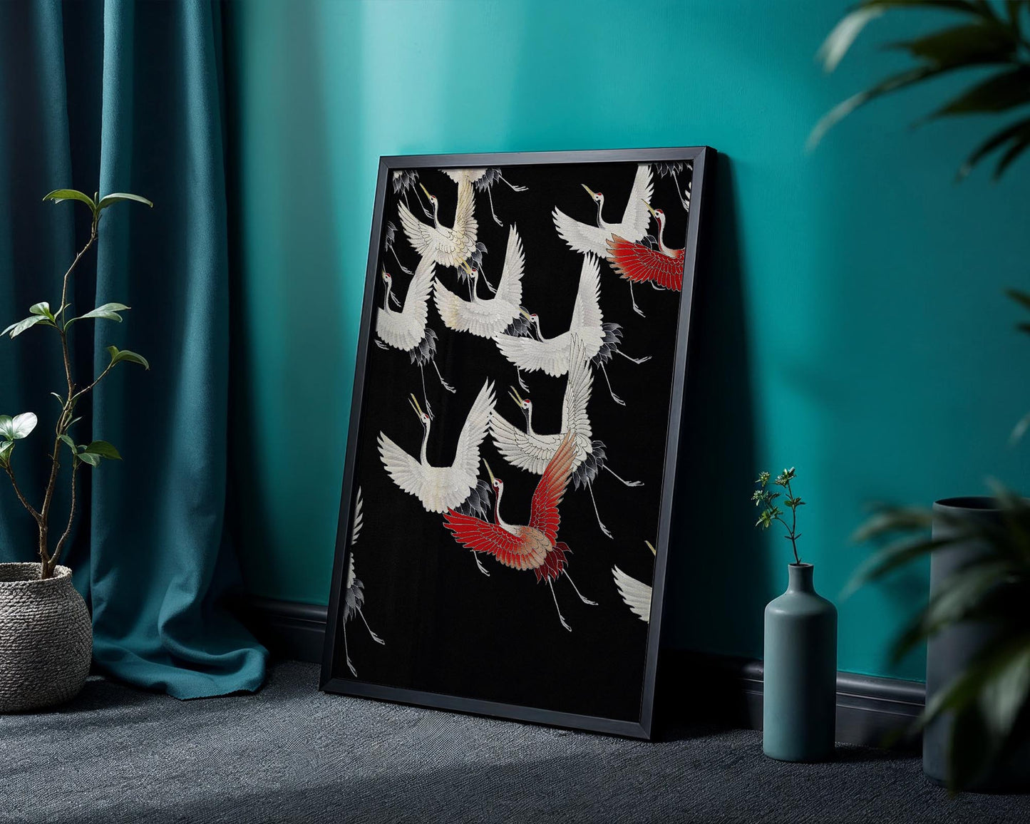 Furisode with a Myriad of Flying Cranes – Japanese Textile Art Print