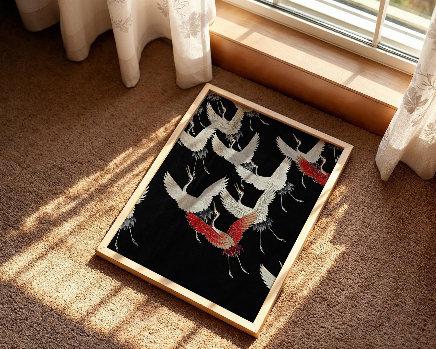 Furisode with a Myriad of Flying Cranes – Japanese Textile Art Print