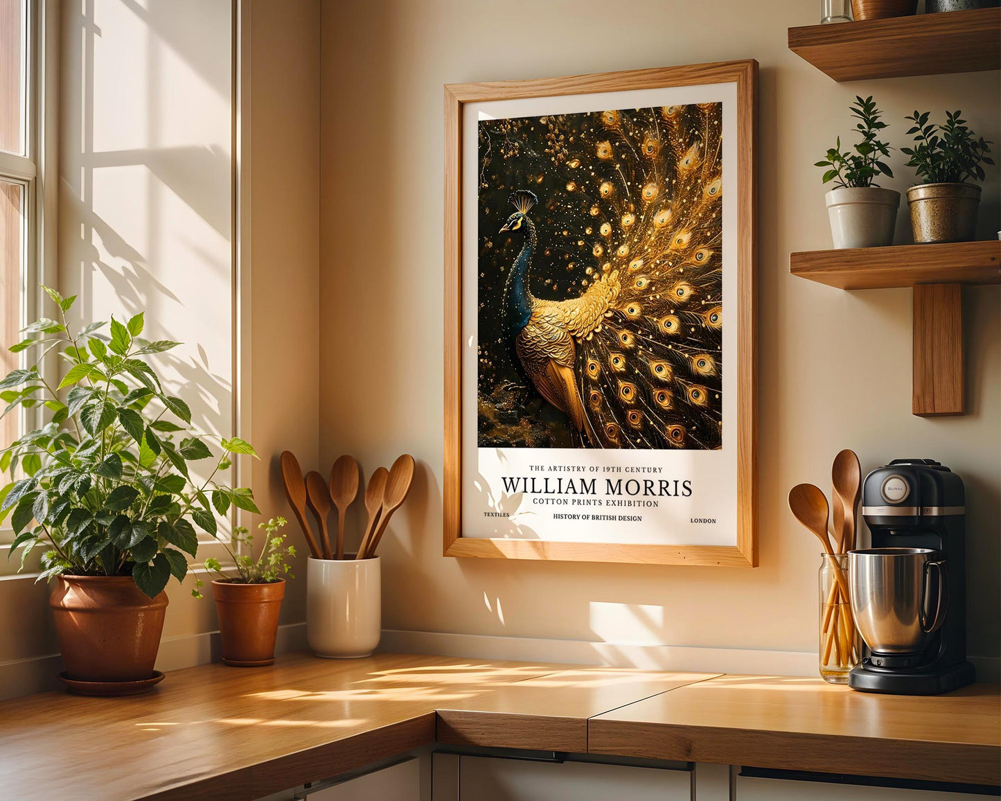 Golden Peacock | William Morris Inspired Botanical Art Print