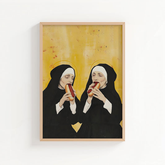 Hotdog Nuns | Playful Pop Art Print