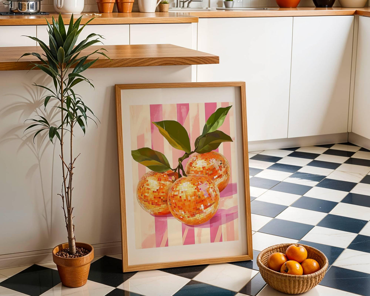 Disco Oranges Art Print – Retro Citrus Wall Decor