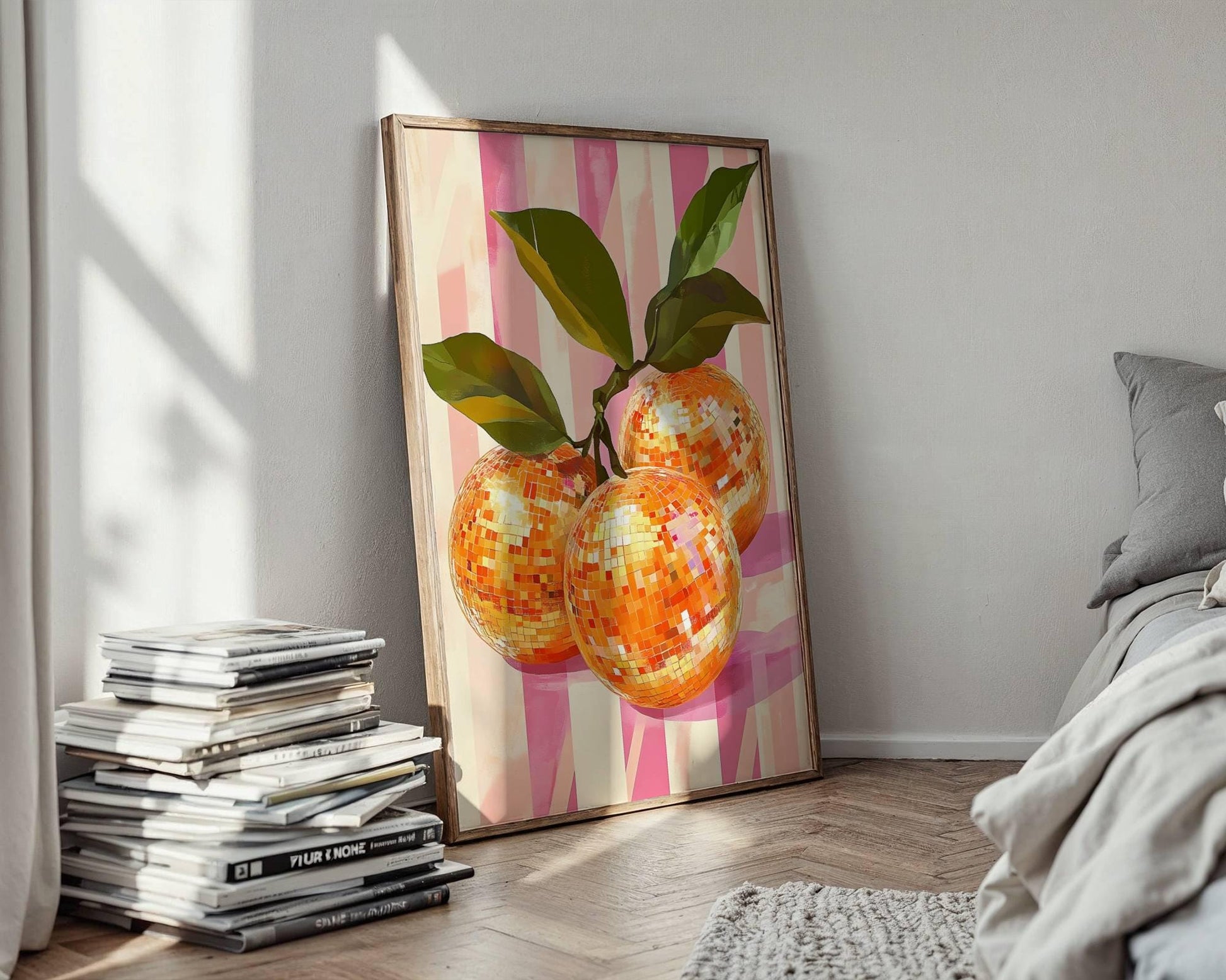 Disco Oranges Art Print – Retro Citrus Wall Decor