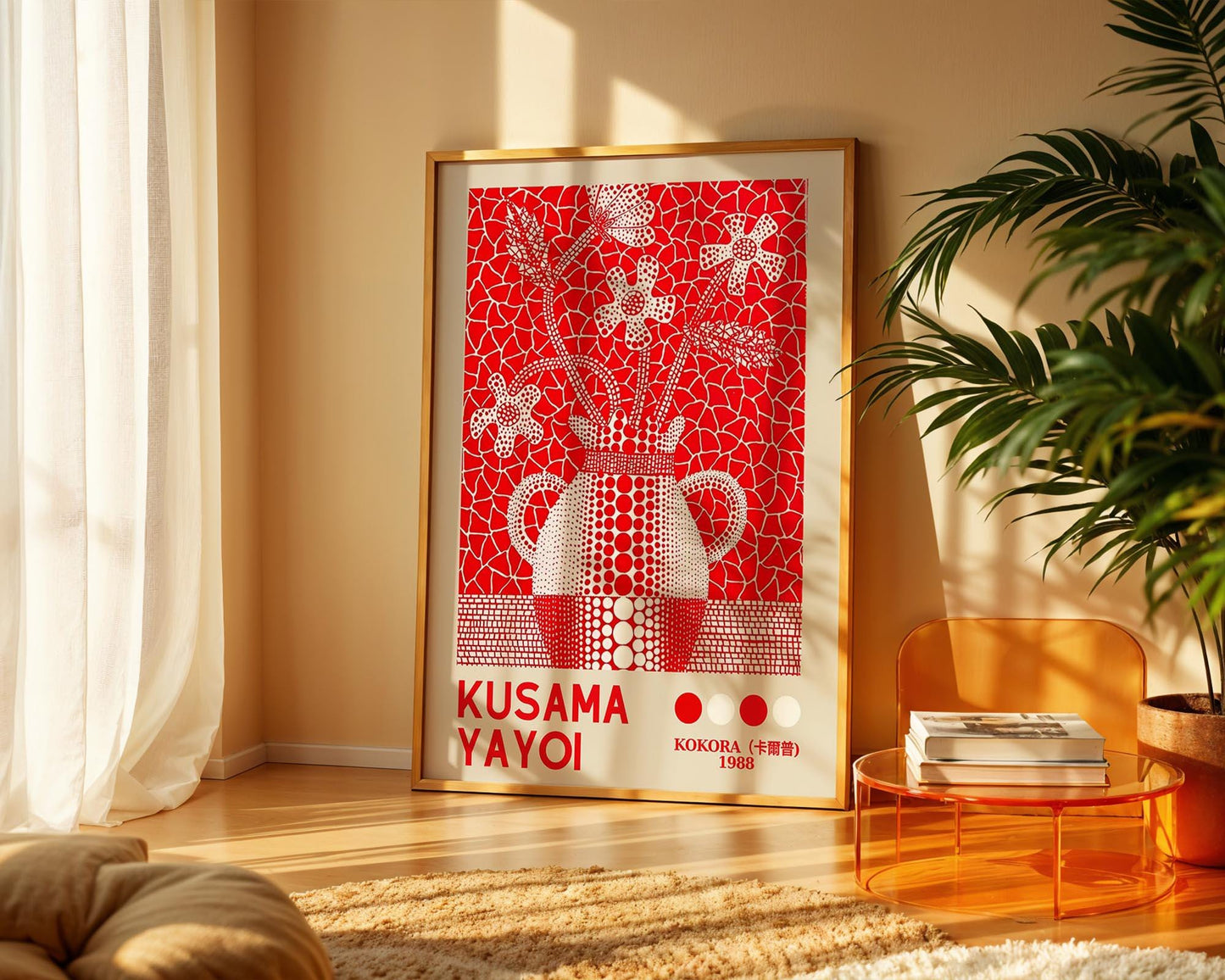 Yayoi Kusama Red Floral Vase, Japanese Retro Exhibition Style Print