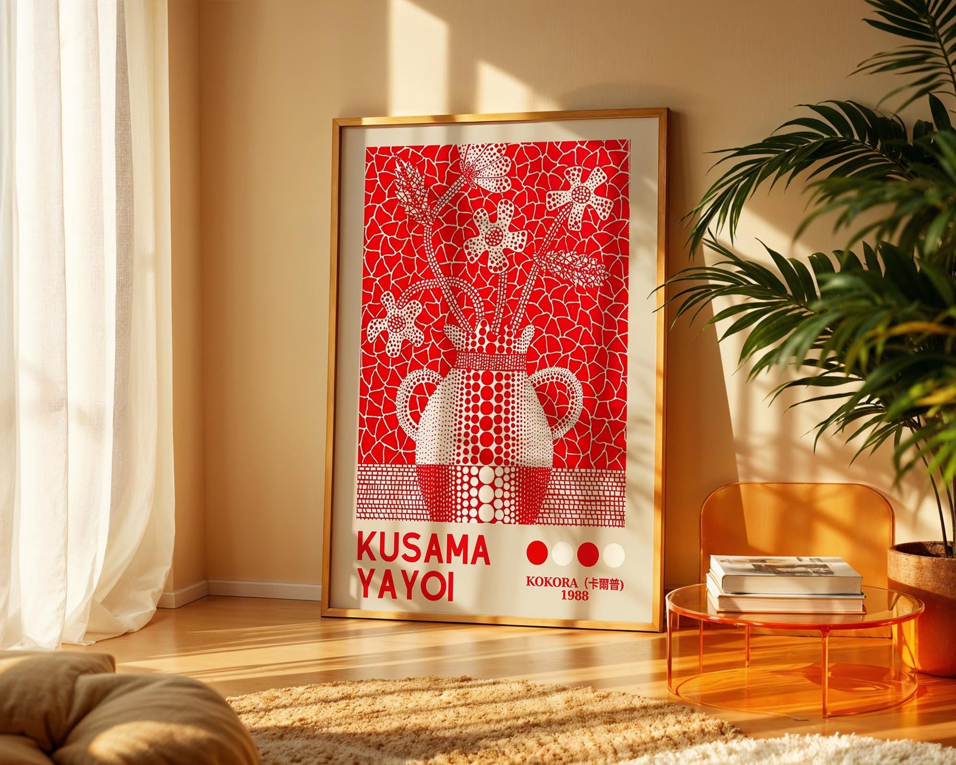 Yayoi Kusama Red Floral Vase, Japanese Retro Exhibition Style Print