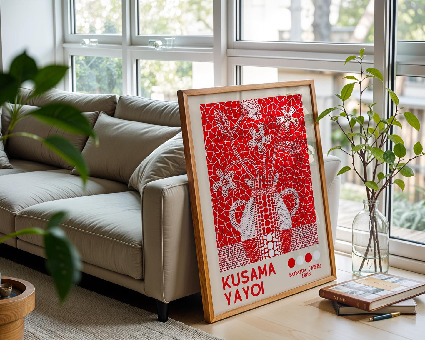 Yayoi Kusama Red Floral Vase, Japanese Retro Exhibition Style Print