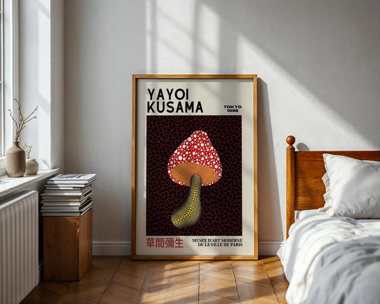 Yayoi Kusama Polka Dot Mushroom – Retro Exhibition Style Japanese Art Print Home Décor Wall Art Poster