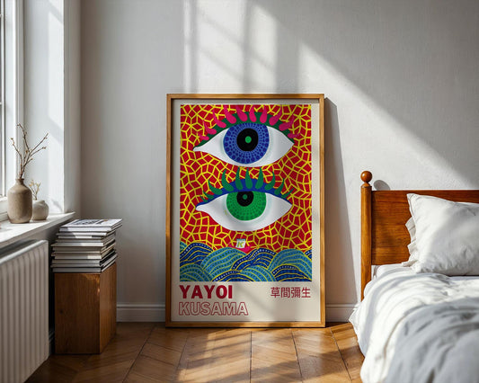 Yayoi Kusama Double Eyes – Retro Exhibition Style Japanese Art Print
