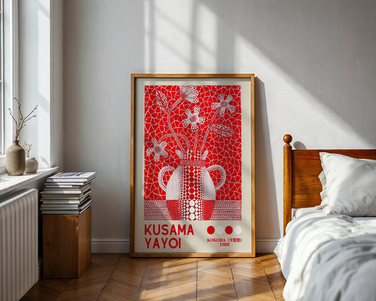 Yayoi Kusama Red Floral Vase, Japanese Retro Exhibition Style Print